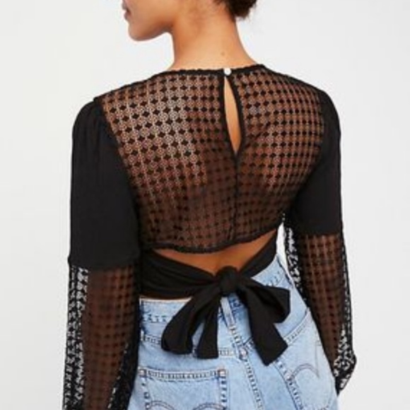 Free People Sweetheart Black Long Sleeve Crop Top - Picture 2 of 2